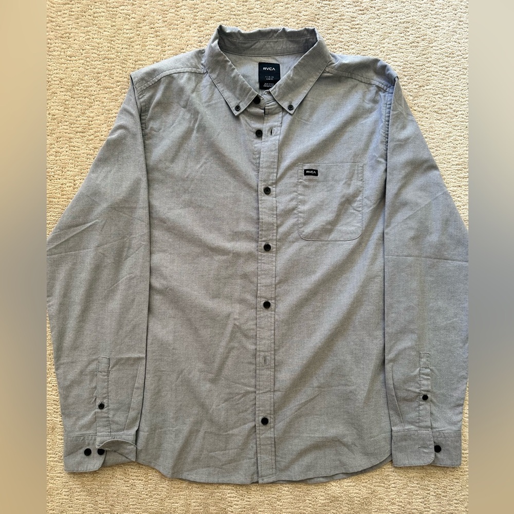 RVCA Gray Button-Up Shirt - Slim Fit, L